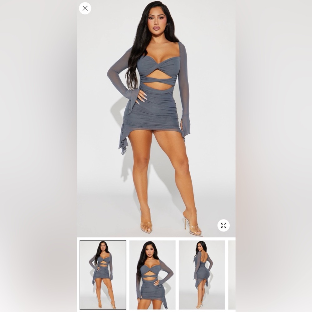 Fashionnova Grey Cutout Ruched Mini Dress